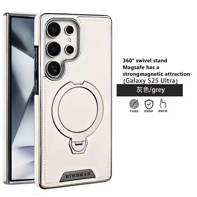 360° drehbare Halterung Lederhülle, Für Samsung Galaxy S24 S23 S25 Ultra S25Edge Kabelloses Laden Handy Schutz Rückseite