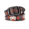 Printed Graffiti Leather Belt, Rose Skull Design, Personalized Male and Female Cowhide Leather Belt