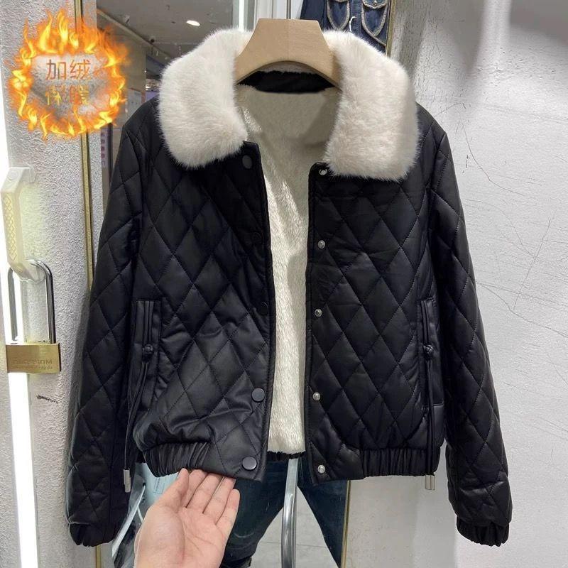 Leave-in fleece thickened leather jacket women's short winter new warm small jacket cotton coat leather jacket