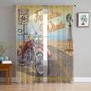 Motorcycle Highway Retro Style Chiffon Curtains Living Room Bedroom Home Decoration Window Voiles Tulle Curtain Light Filtering For Sitting Polyester