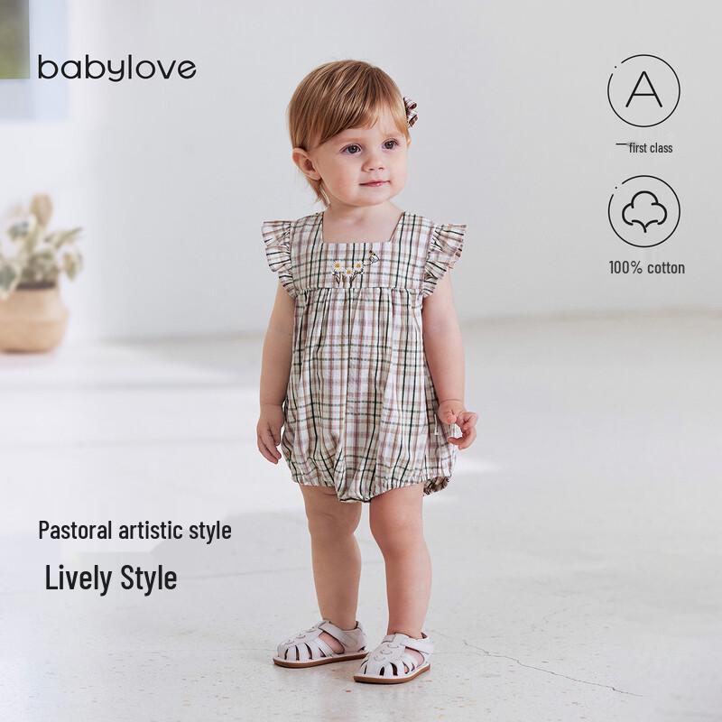

Babylove Baby Girl Plaid Sleeveless Cotton Romper 73