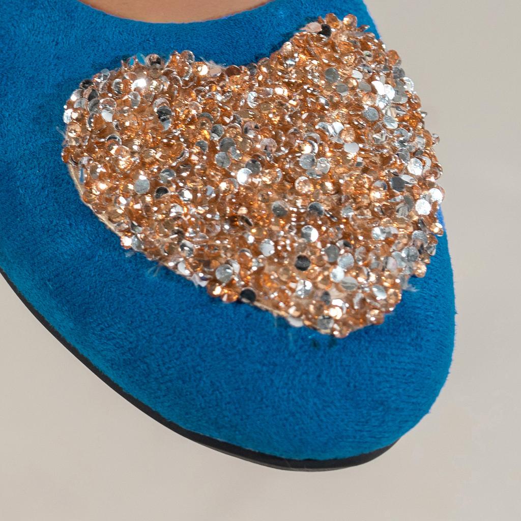 Sweet Flats for Women Summer Slip on Round Toe Shoes for Women Solid Flock Heart Shaped Bright Diamond Summer Shoes Plus Size