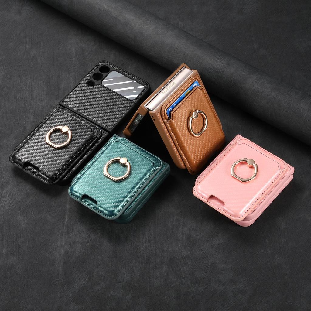 Samsung Z Flip6 Carbon Fiber Phone Case with Magnetic Card Holder for Z Flip5