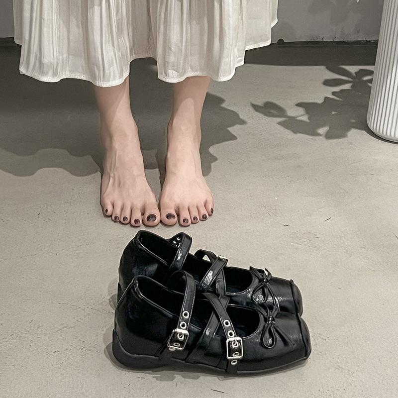 French inner heightening single shoes women's retro Mary Jane shoes 2025 new bow flat ballet shoes women's shoes