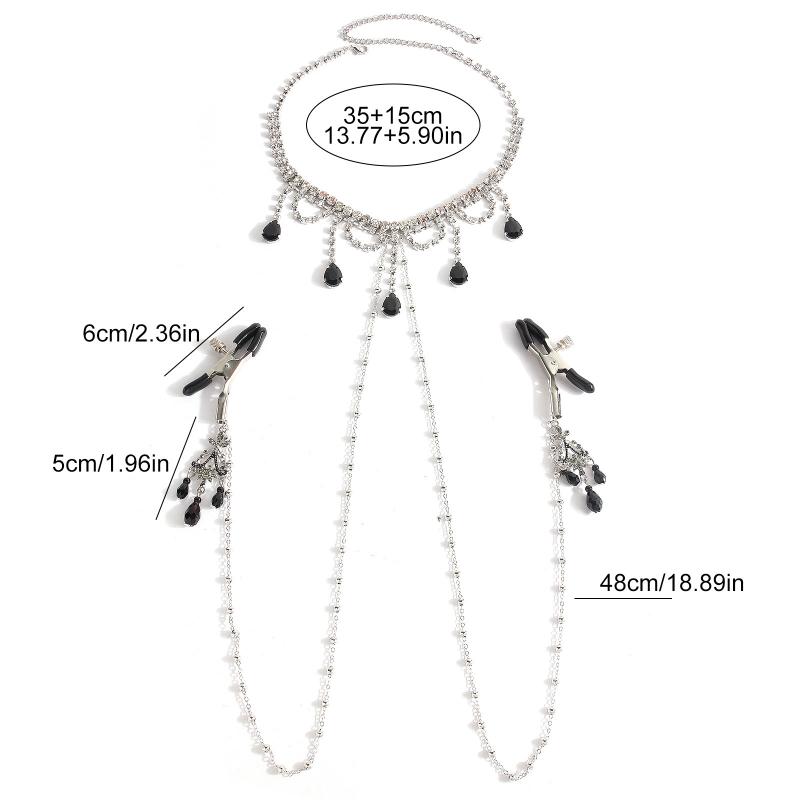 Luxury Rhinestone Milk Ring Breast Chain Women Sexy Spicy Metal Bead Chain Milk Clip Body Chain Adult Erotic Accessories