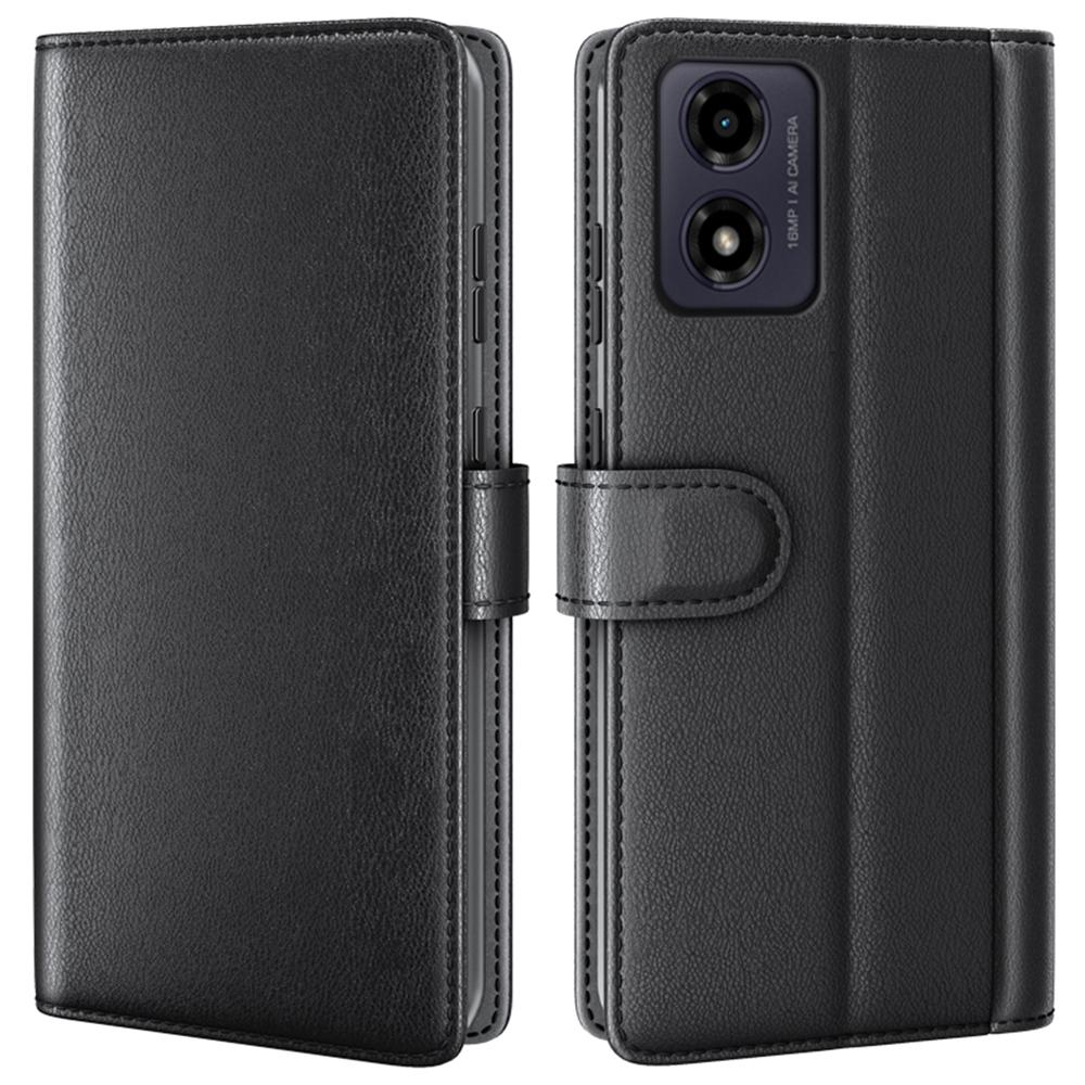 

For Motorola Moto E14 4G/G04 4G/G04s 4G/G24 4G Case Genuine Split Leather Phone Cover with Wallet Stand Black
