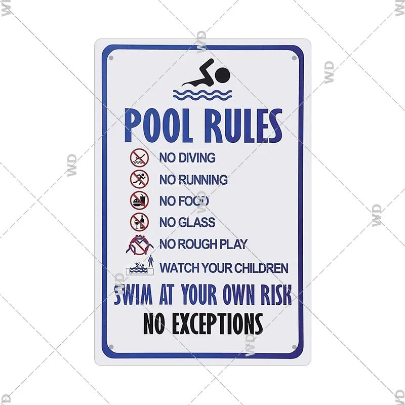 Tin Sign Pool Funny Rules Vintage Plaque Welcome Warning No Swimming Instruction Metal Sign For Home Pool Store Club Wall Decor