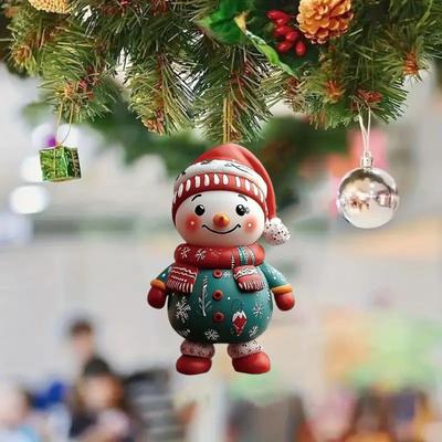 2D Acrylic Christmas Hanging Pendant Cartoon Flat Snowman Santa Car Rearview Mirror Charm for Xmas Tree Backpack Decoration Car Interior Accessories