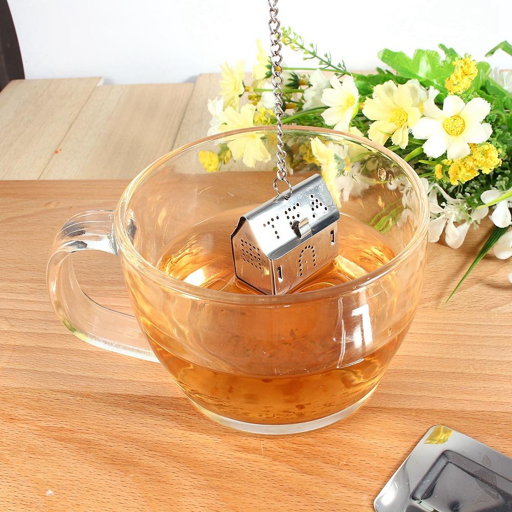 T Infuser, Stainless Steel House Shape T Strainer Filter Diffuser for Loose Lf T, Coffee Bns, Soup Ssoning with Drip Tray