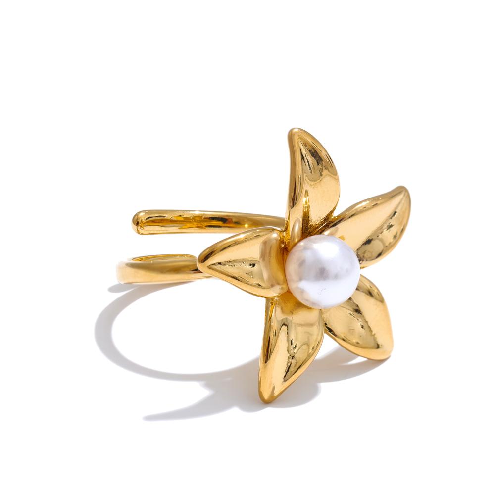 

Eetit трендовый стиль металлический цветок жемчуг регулируемый шикарный кольцо для женщин 316L нержавеющая сталь модные ювелирные изделия аксессуары подарок Resizable золотой