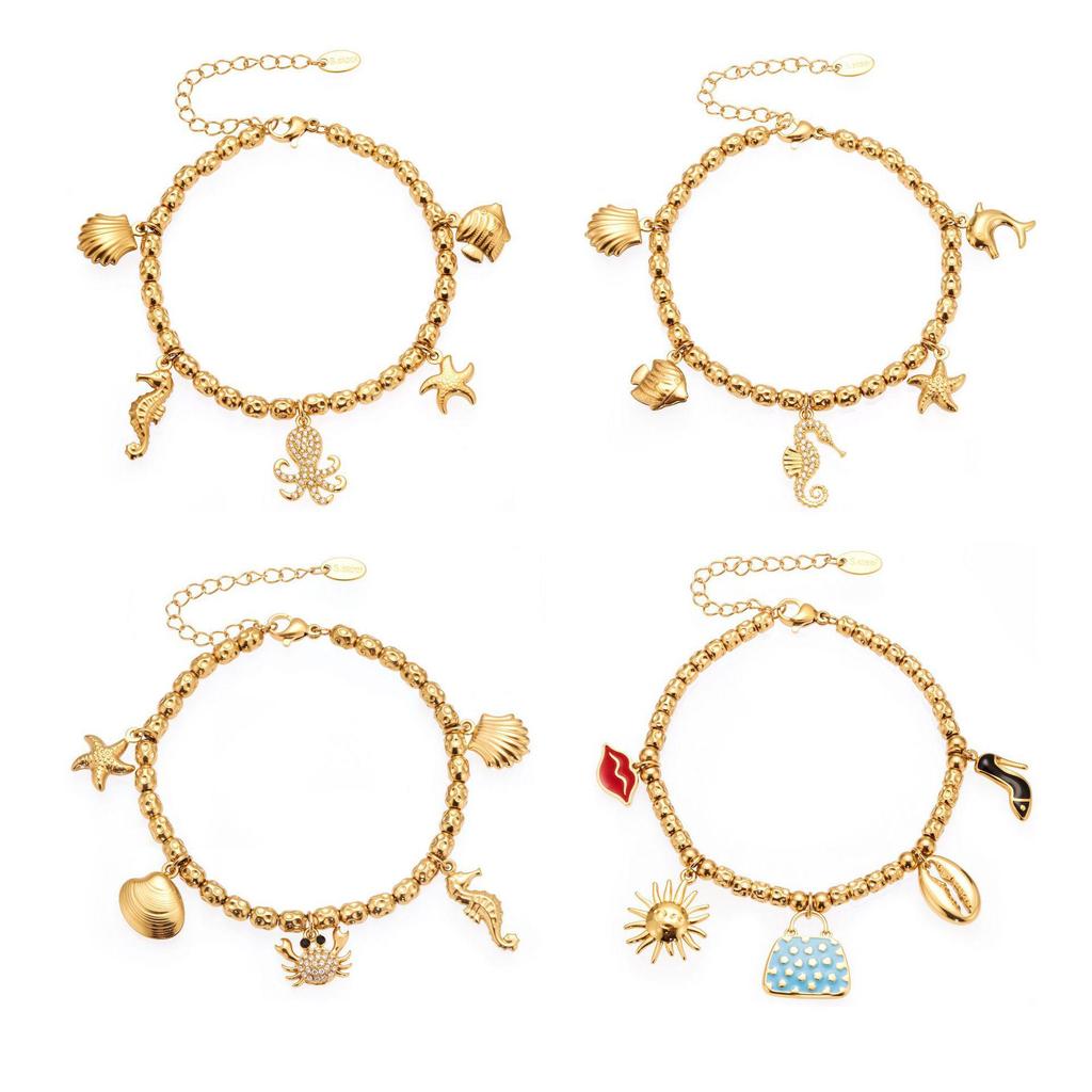 Qiong Yao Ocean DIY Beaded Bracelet Set: Starfish Shell 5A Zirconium Stainless Steel Ornament