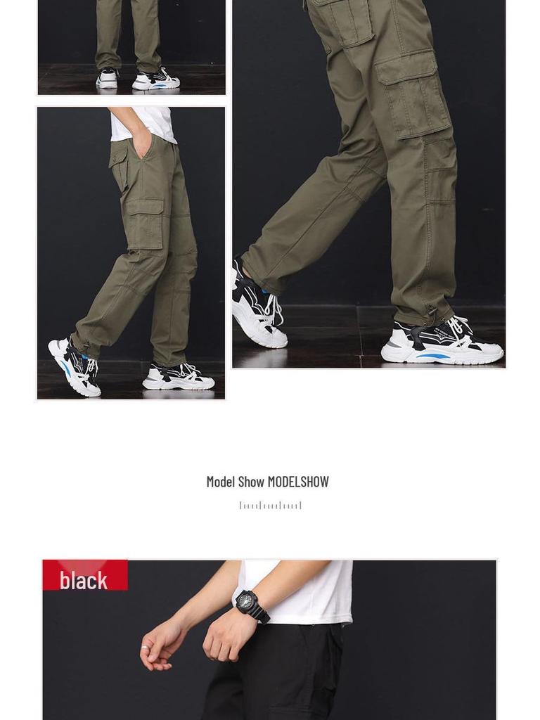 Men's Four-Season Work Pants: Loose Straight-Leg, Wear-Resistant, Multi-Pocket, Casual Style.