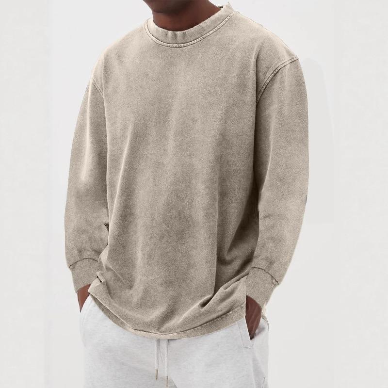 

Mens Purple Washed Crew Neck Sweatshirt Loose Fit Long Sleeve Casual Solid Color Top S хакі