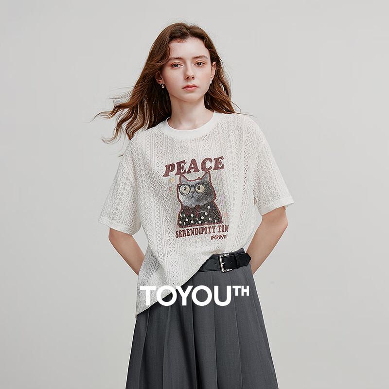 Chuyu Women s Cat Print Lace T-Shirt L