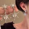 Sparking Double Snowflake Earrings for Women Shiny Crystal Imitation Pearl Exquisite Earring Christmas New Year Party Jewelry