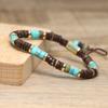 Turquoise Coconut Shell Beaded Bracelet – Gold Accent Adjustable Boho Jewelry, Natural Stone Healing Gift for Men & Women