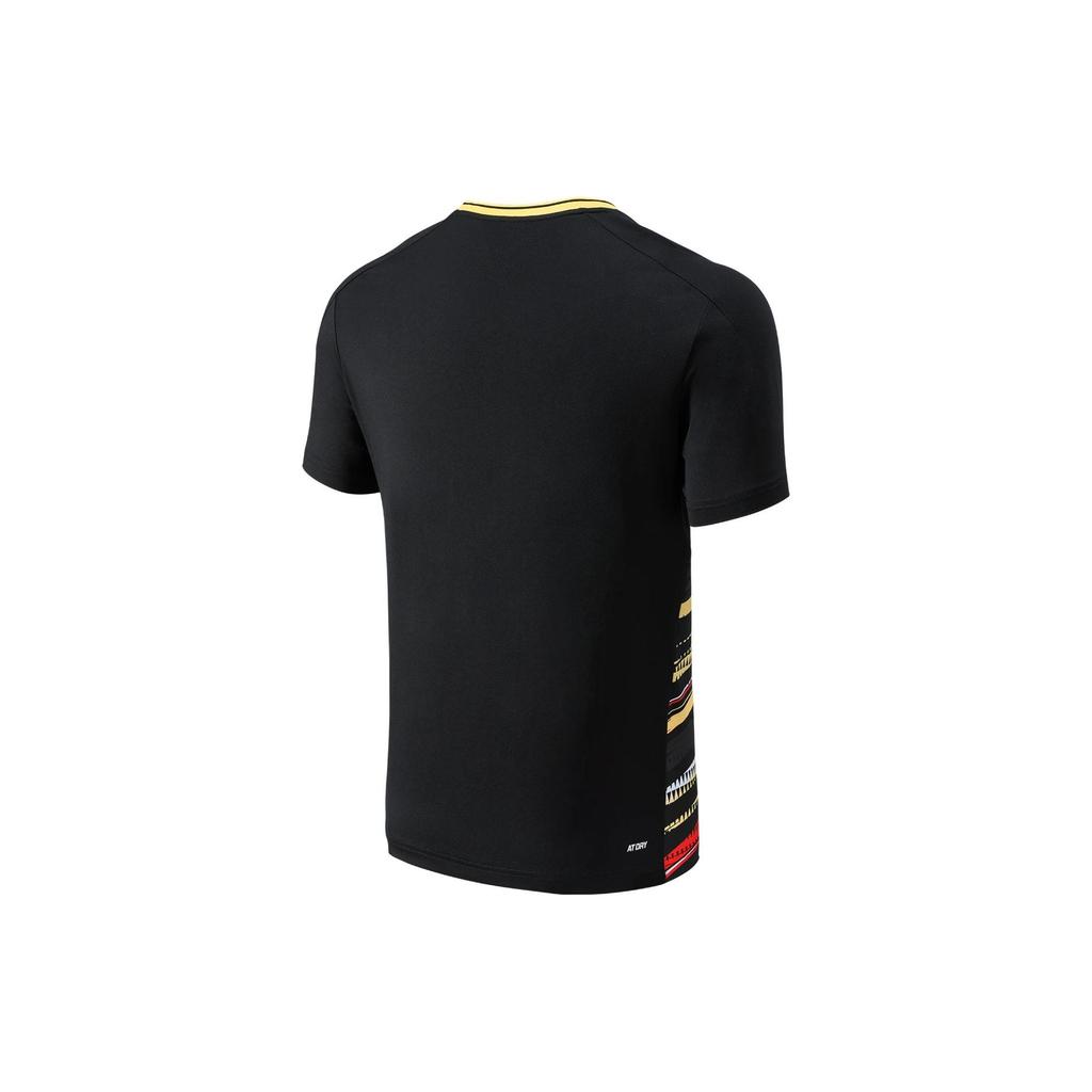 Li Ning Badminton Series Logo Geometric Pattern V-Neck Pullover Short Sleeve T-Shirt Unisex T-Shirt Black AAYT577-4