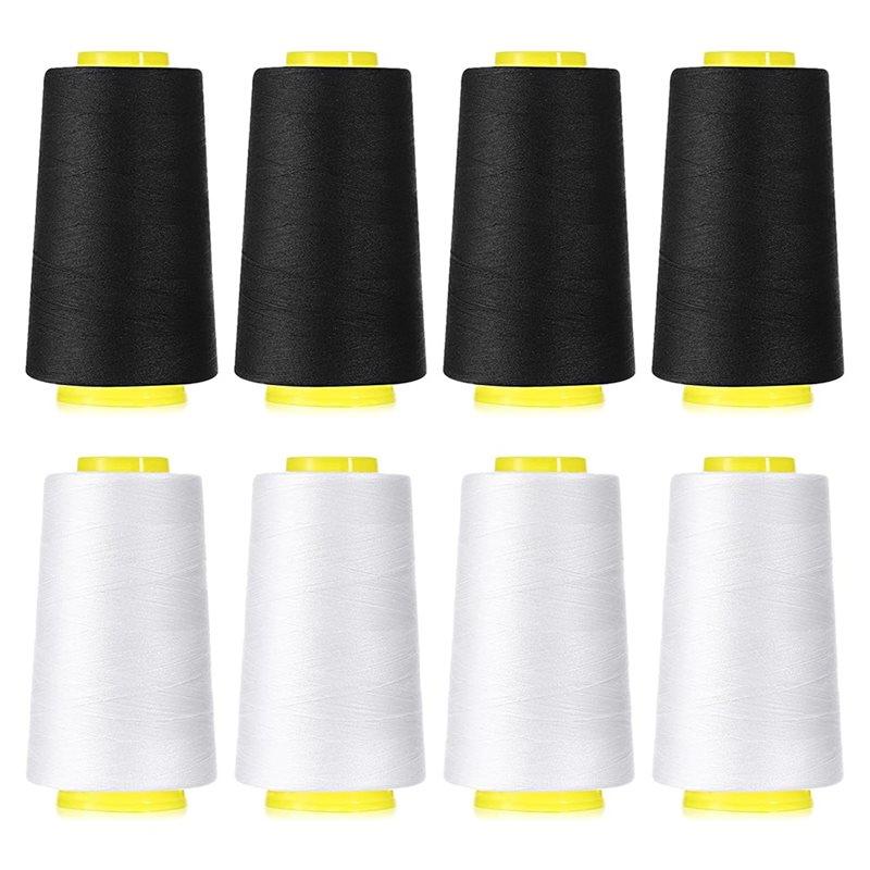 

For Serger And Sewing Machine Compatible 8Pcs 40S/2 Polyester Sewing Thread, 3000 Yard Spools In Black& White