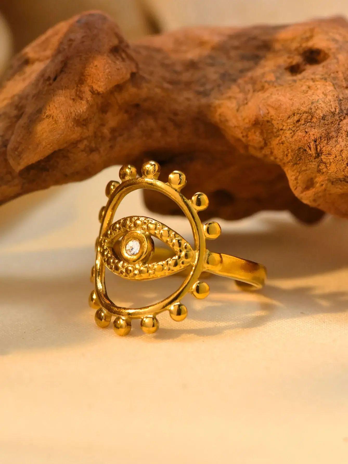 

1 шт. Модное кольцо Злой глаз с покрытием из 18-каратного золота и кубическим цирконием, из нержавеющей стали, с открытым концом, для мужчин и женщин, кольцо с цирконием золотой