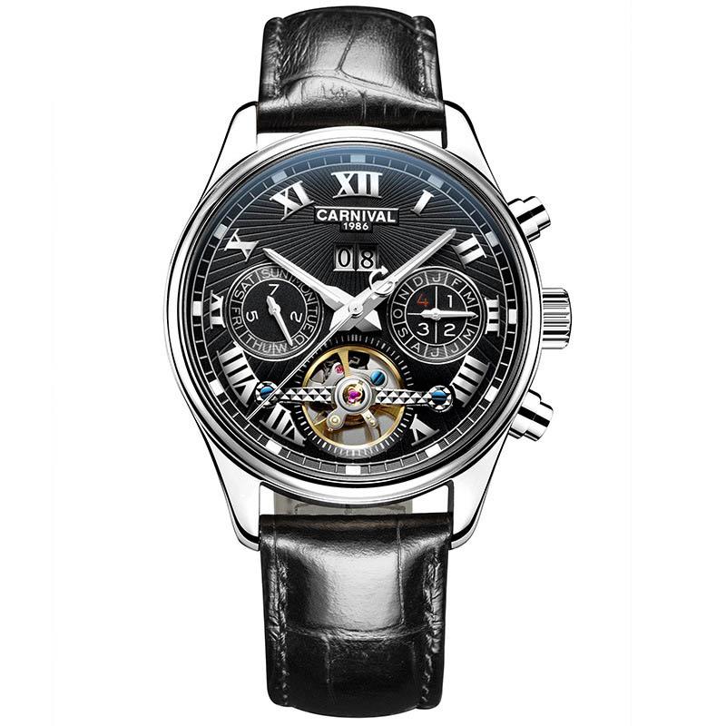 CARNIVAL Stainless Steel Automatic Mechanical Watch Mens Top Luxury Brand Tourbillon Sports Luminous Date Men Watches