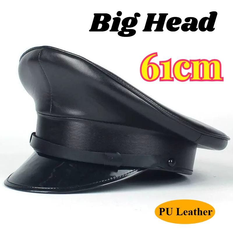 Neue Damen Herren Leder Militärhut Deutschland Offizier Schirmmütze Armeehut Rindenpolizei Kappe Cosplay Halloween Partyhut 57-61cm