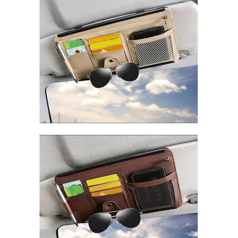 Portable Car Visor Organizer Sunshade Panel Pouch Wallet CD 1Pc Sun Holder Storage Leather
