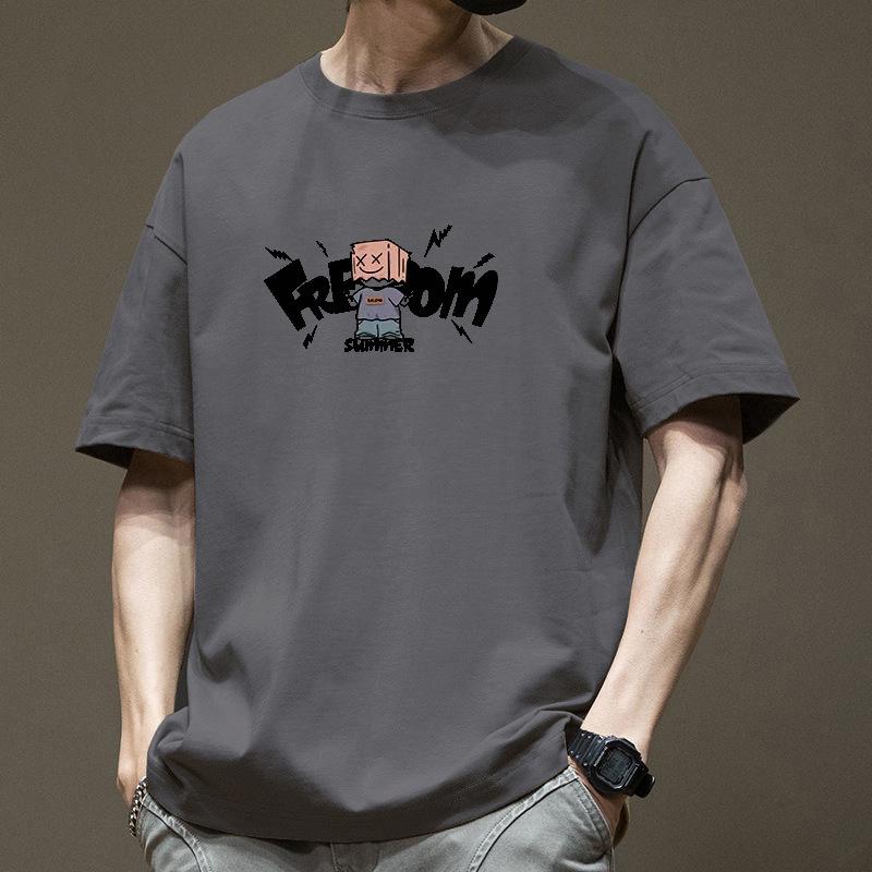 

Хлопковая футболка с коротким рукавом Мужская Летняя Модная с принтом Футболка с круглым вырезом Свободная Модная Дышащая S