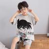 Summer Cartoon Print Boys' Pajama Set - Short Sleeve, Round Neck, Lightweight - For Kids