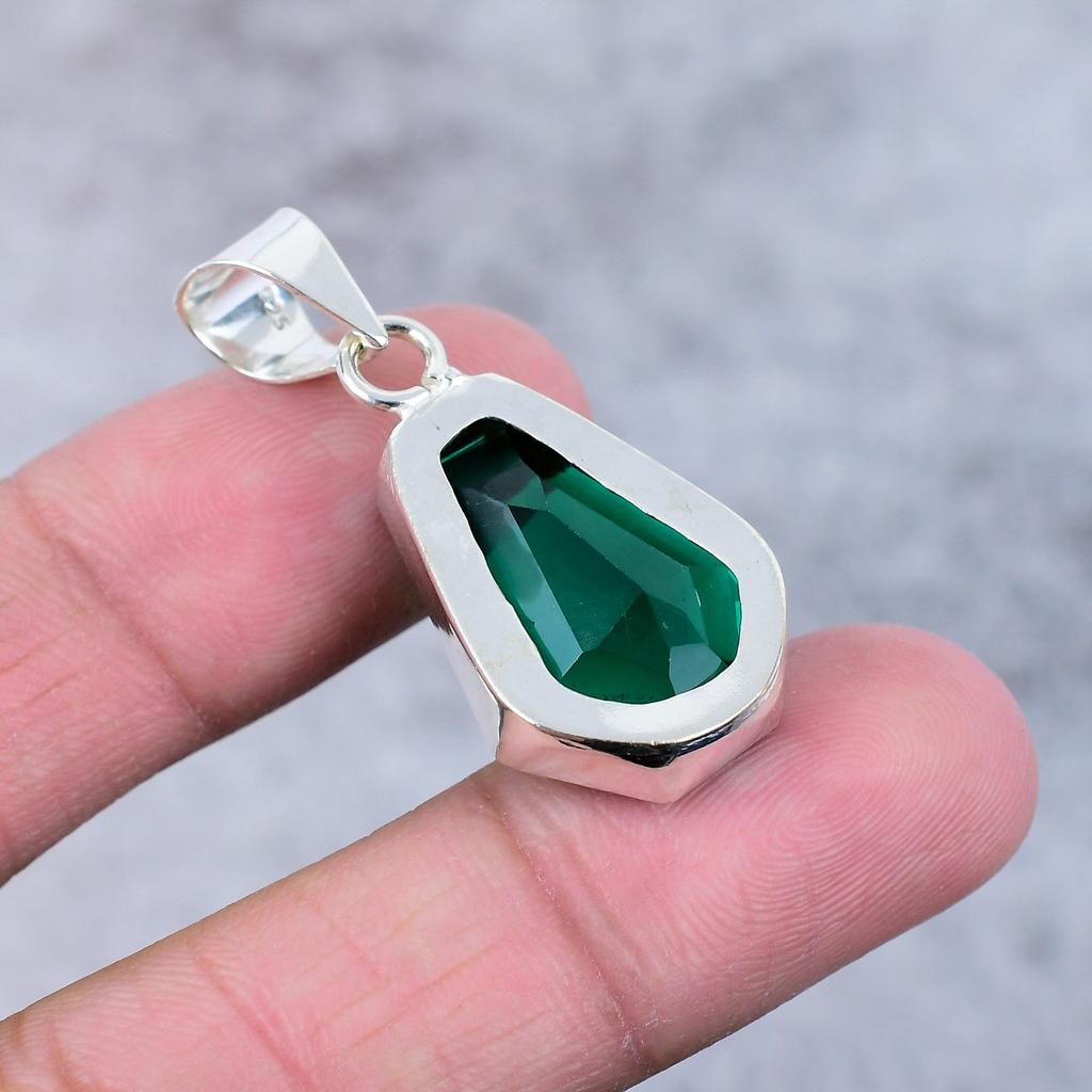 Chrome Diopside Gemstone Handmade 925 Steling Silver Jewelry Pendant 1.58" M-378