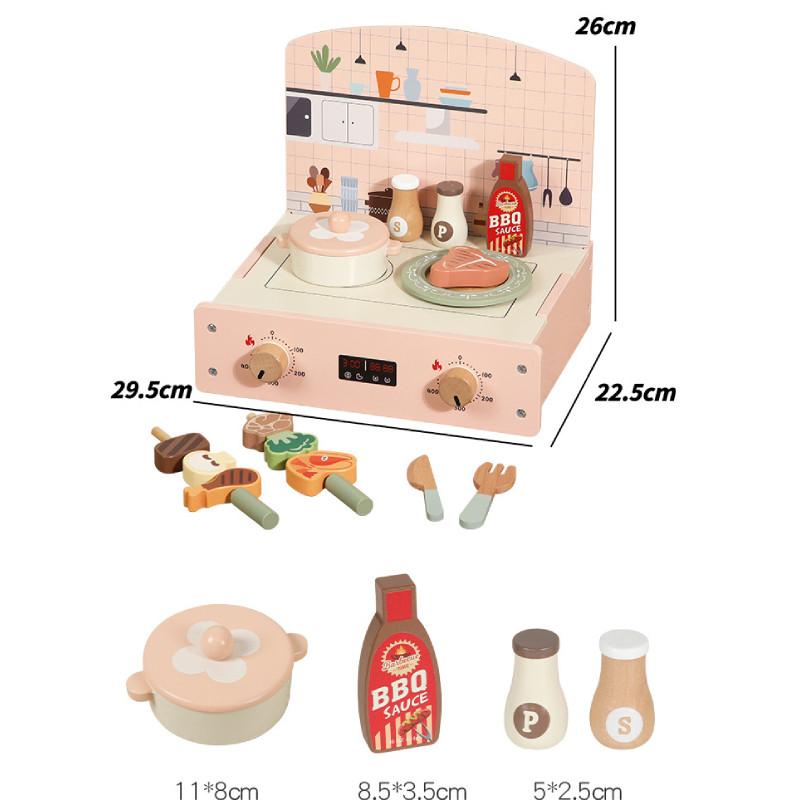 Kitchen Wooden Simulation Barbecue And Cooking Utensils Children Toy Set