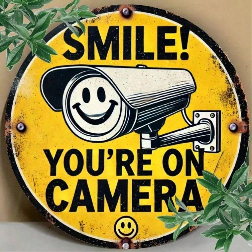 Vintage Metal Tin Sign Wall Decor Rusty Retro Poster Smile Youre On Camera Man Cave Garage Bar Home