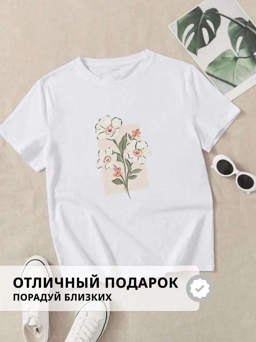 Dressy T-shirt with flower illustration M