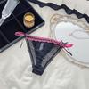Sexy Damen-Slips Tanga mit Schleife Spitze Jacquard Netz Dünn Transparent Belüftet Niedrige Taille Unterwäsche Der Stoff Ist Bequem Und Weich
