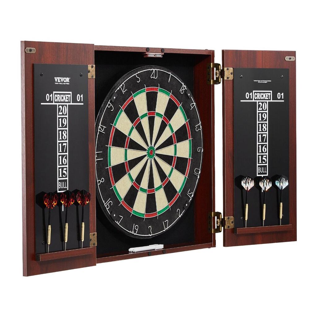 Dartboard and Cabinet Set Official Size Complete Accessory Steel Tip Dart