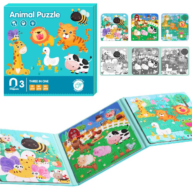 Folding Magnetic Book Puzzle for Children Ages 3-6: Beginner to Advanced Levels (9-42 Pieces)