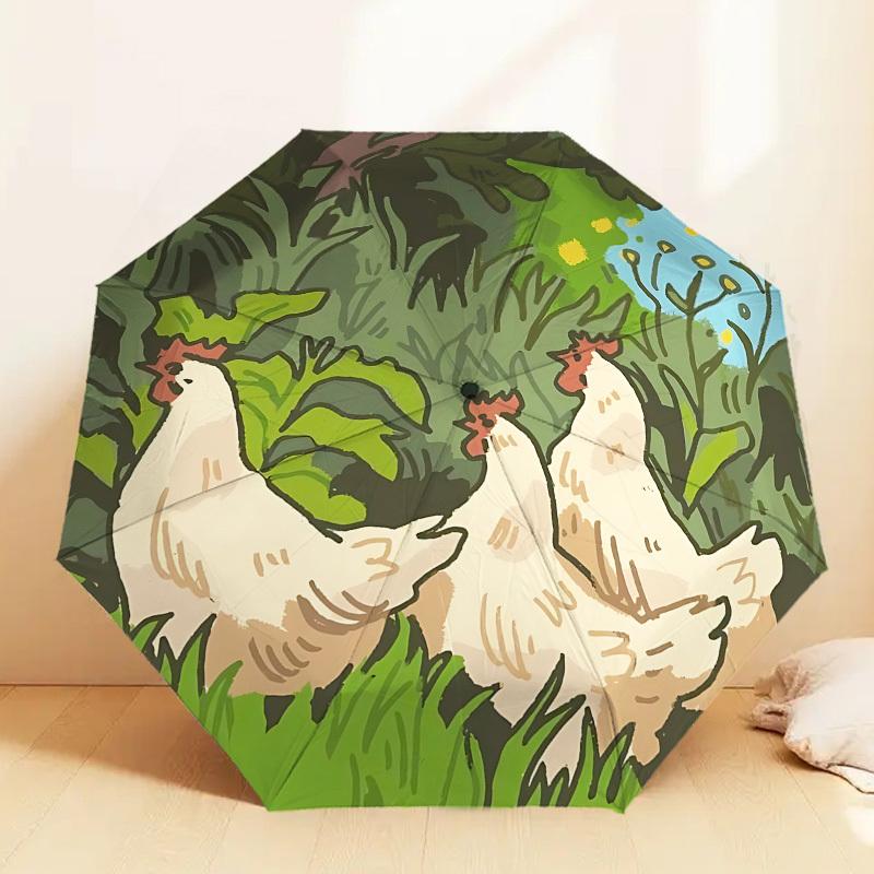 Galline in Giardino: Un abbinamento perfetto per la tua avventura all'aperto Ombrello Apri/Chiudi Automatico, Accessorio da Viaggio Leggero e Resistente, Regalo Ideale