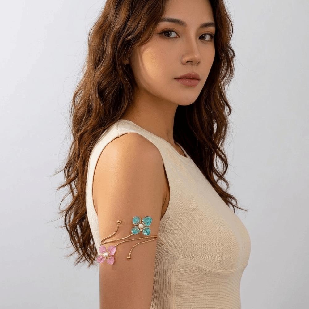 Bohemian Flower Bracelet Drip Oil Armband Exquisite Open Arm Bangle  Vacation