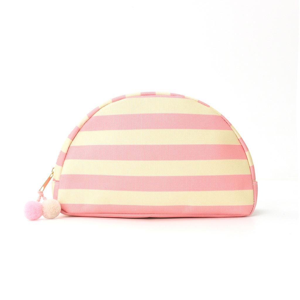 Polyester Striped Makeup Bag With Multipurpose Storage For Travel And Outdoor Use