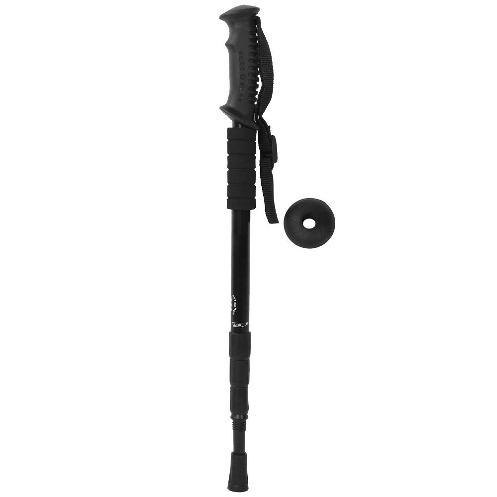 Outdoor Travel Four Section Straight Handled Trekking Pole Hiking Mountaineering Walking Stick(Black )
