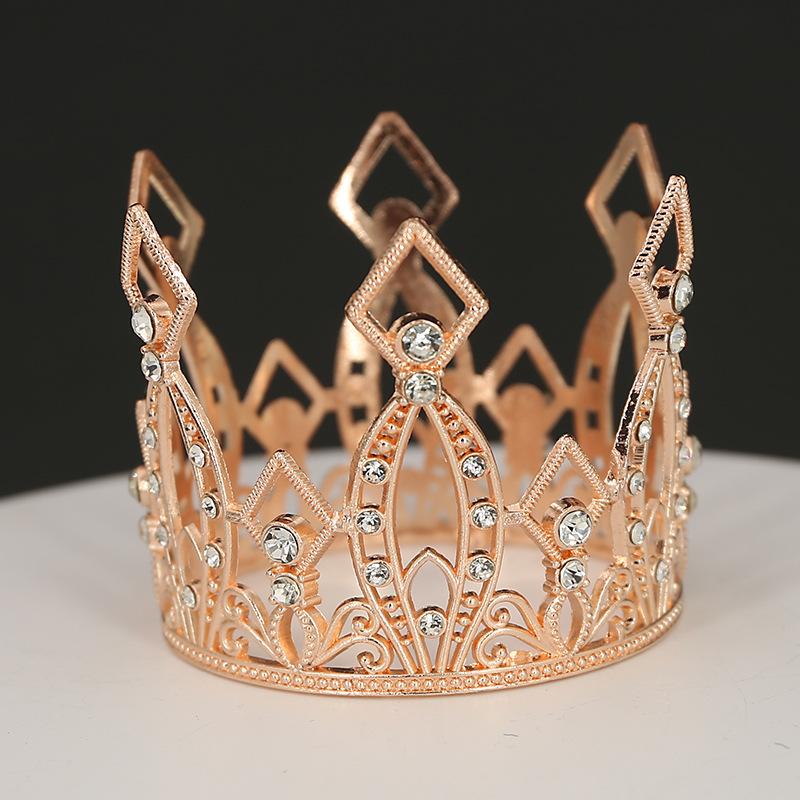 Cake baking decoration round crown Valentine's Day gift tiara bridal jewelry children's golden silver hair crown rhinestones