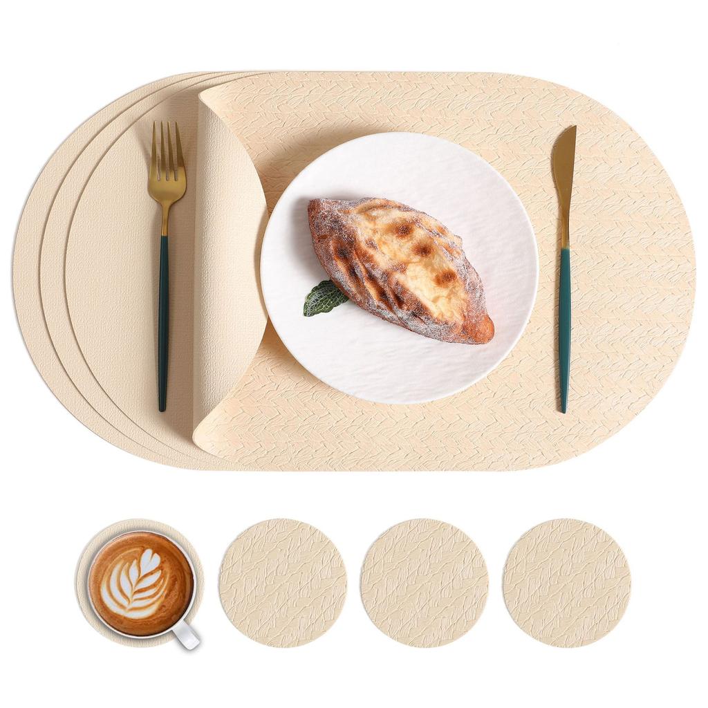 Nordische ins ovale lederen placemat Westerse maaltijd huishoudelijke eettafelmat Rijstkorrelpatroon milieubescherming anti-verbranding warmte-isolatie mat