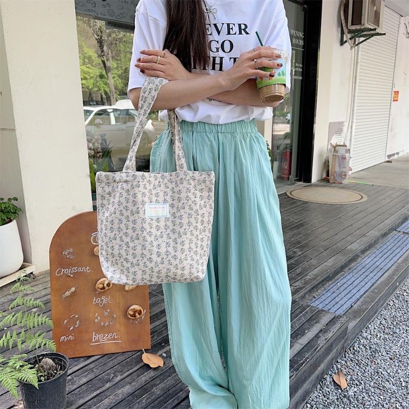 4 Broken Flower Canvas Bag Texture Cotton and Linen Large Capacity Shoulder Handbag Leisure Student Shopping Bag