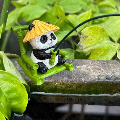 Yousheng Fishing Panda Figurine Bamboo Chair Panda Resin Statue Sculpture Outdoor Yard Fishpond Aquarium Fish Tanks Edge Decoration Ornament