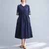 Summer New Fashion Vestidos Women Casual Elegant Cotton Ramie Embroidery Loose Plus Size Vintage Beach Midi Dress M-2XL