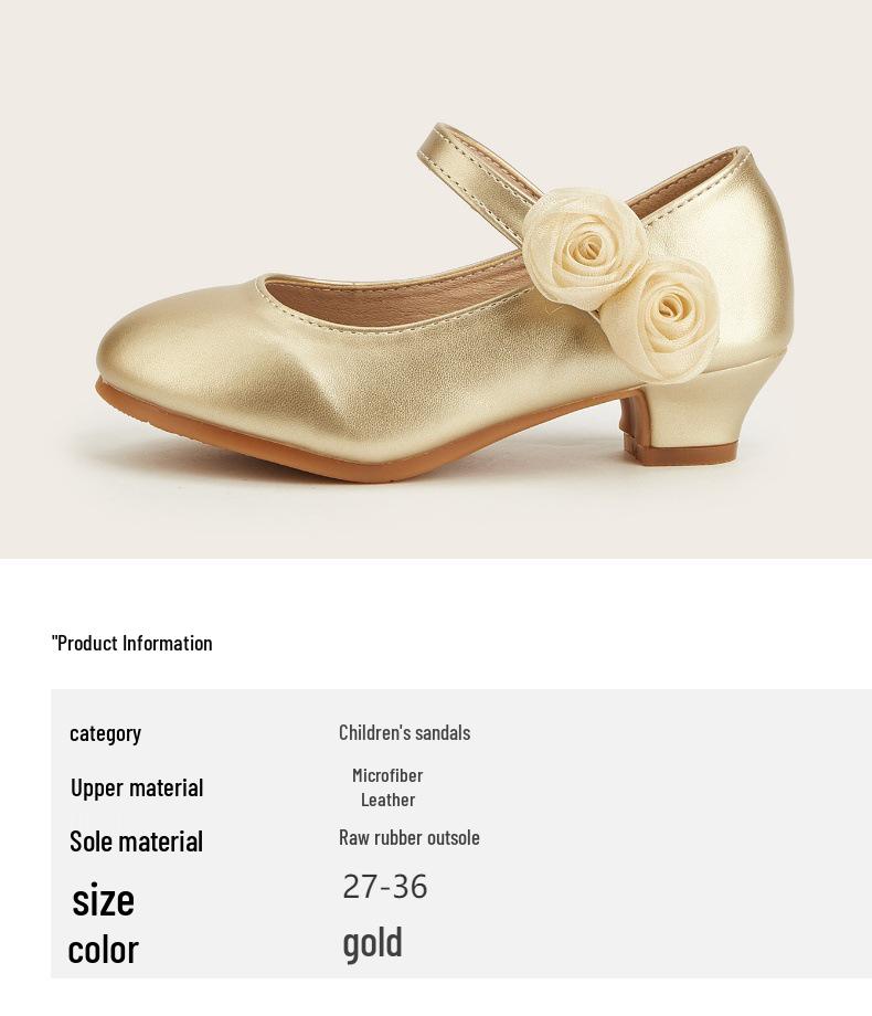 Spring 2026 Floral Round-Toe Princess Heels for Toddlers & Girls, Leather Shoes