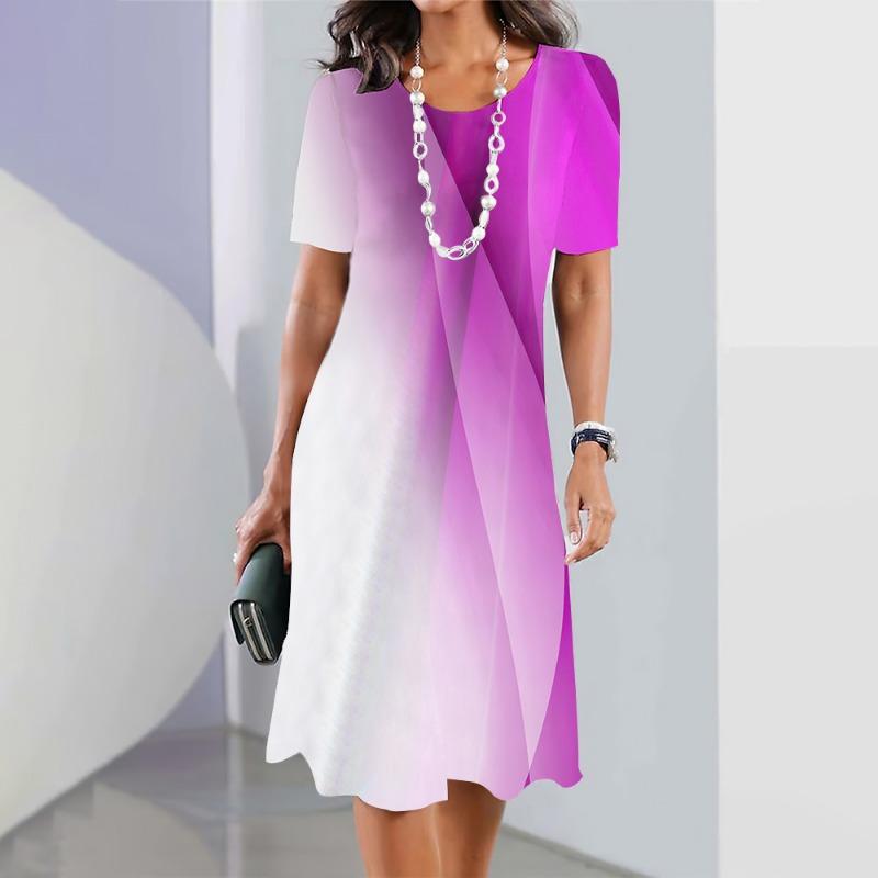 New Women's Dresses Striped Printed Summer Elegant Dress Feamle Short Sleeve Dresses Fashion Oversized Clothes