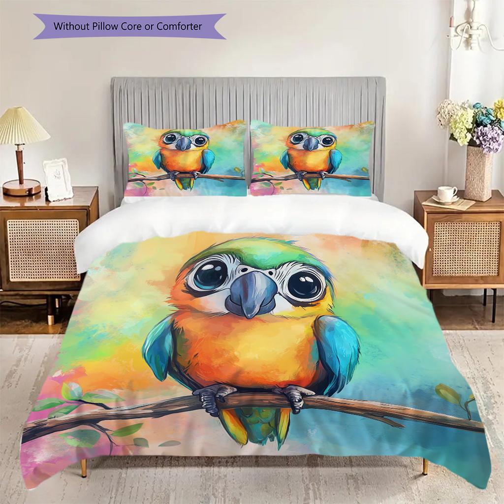 Parrot Pattern Bedding Quilt Set Quilt Cover Pillowcase Home Decoration Birthday Gift (1 * duvet cover + 2 * pillowcase, without core)