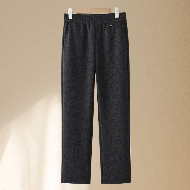 Women's High-Waist Elastic Stretch Pants - Winter Thickened, Loose Straight Fit for Middle-Aged & Elderly