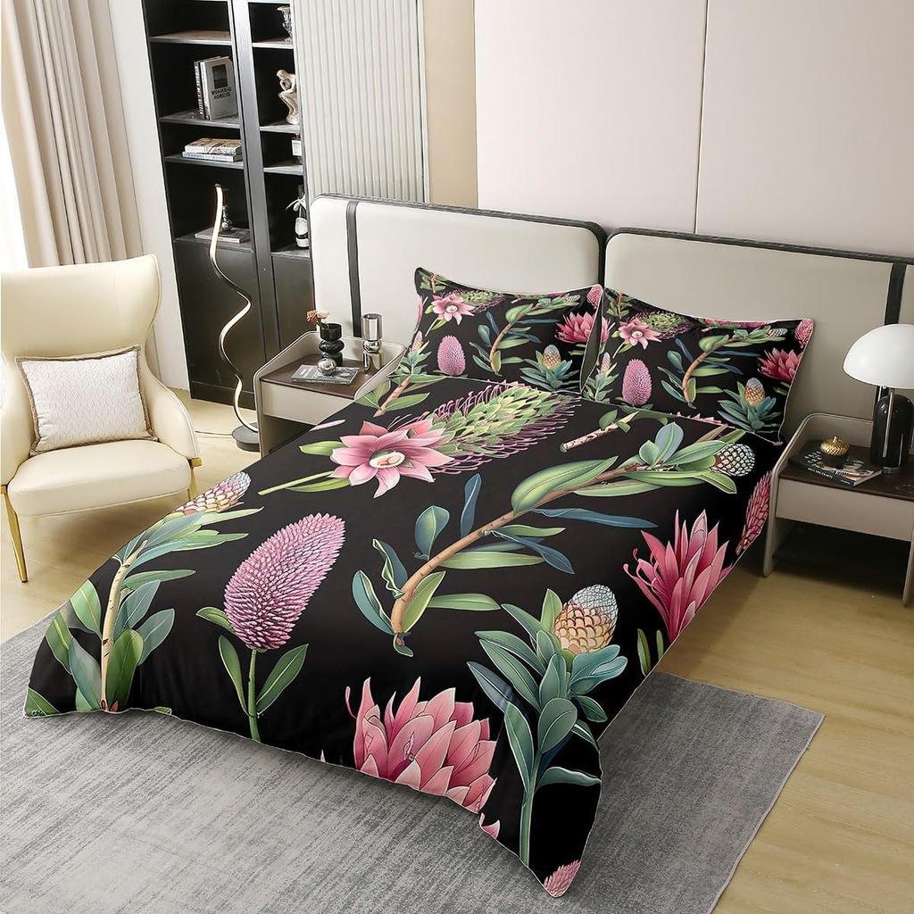 Botanical Floral Duvet Cover Queen King Size Floral Quilt Cover Bedding Set Teen Adult Room Decor Nature Theme 3 Piece Set