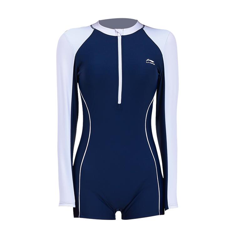 

Li-Ning Conservative Sun Protection UPF50+ Zippered Soft Chlorine Resistant Long Sleeve Swimwear Women Swimwear Blue White LSYV516-1 XL